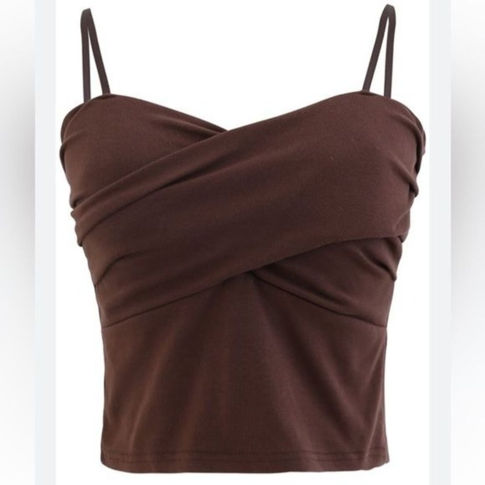 Commense Chocolate brown crossover front stretchy camisole Size Small New